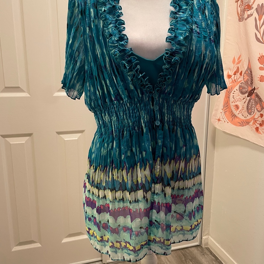 Nue Options Teal and Multicolor Top